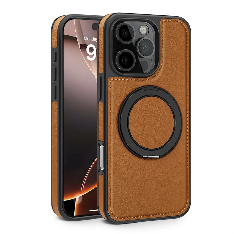 MagSafe PU Leather Rotating Ring Case