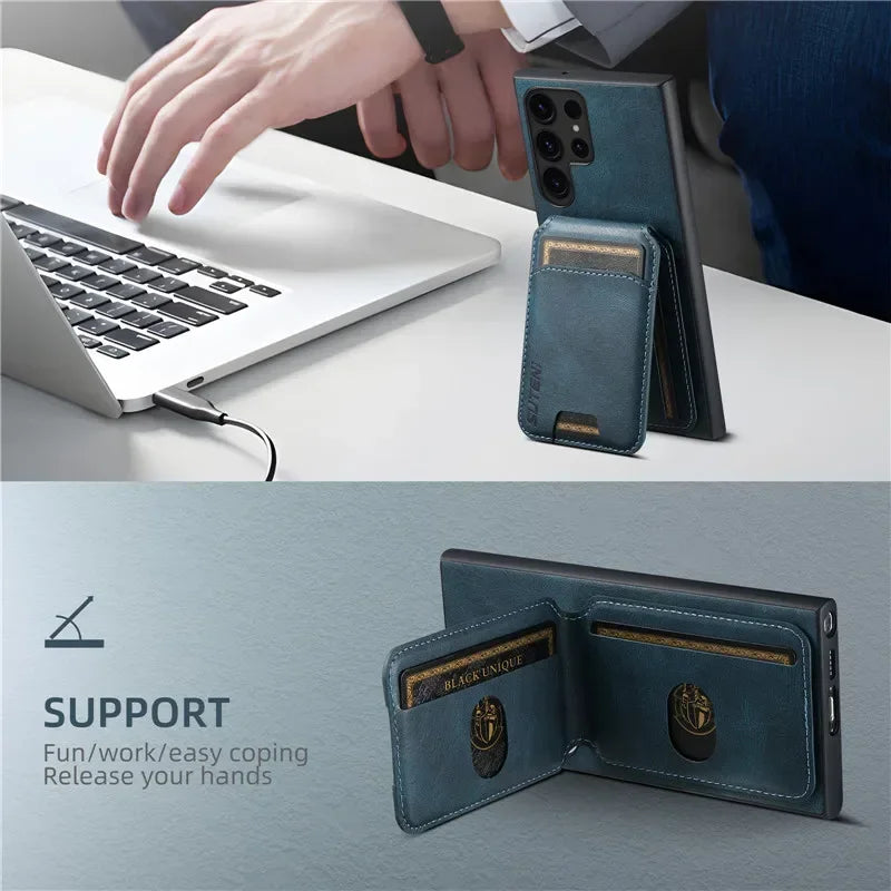 Magnetic Leather Wallet Case Samsung