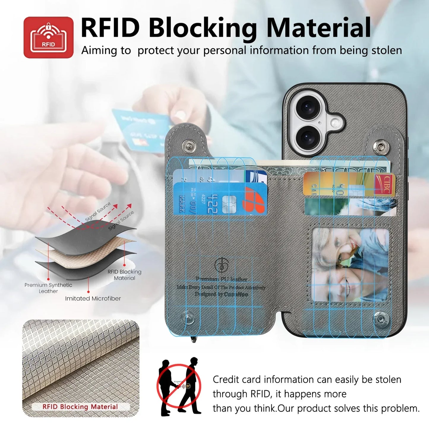 iPhone Leather Wallet Card Strap Case