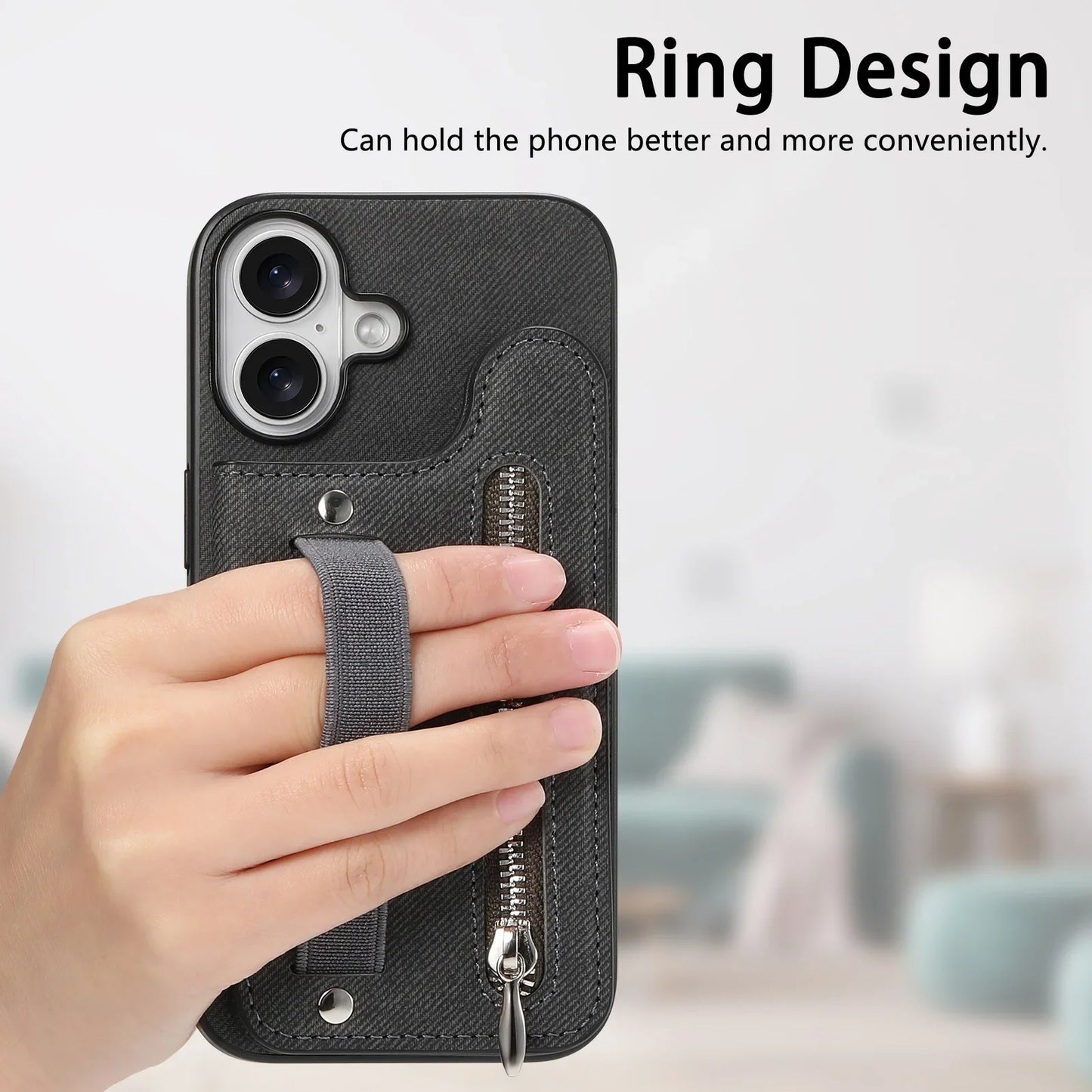 iPhone Leather Wallet Card Strap Case