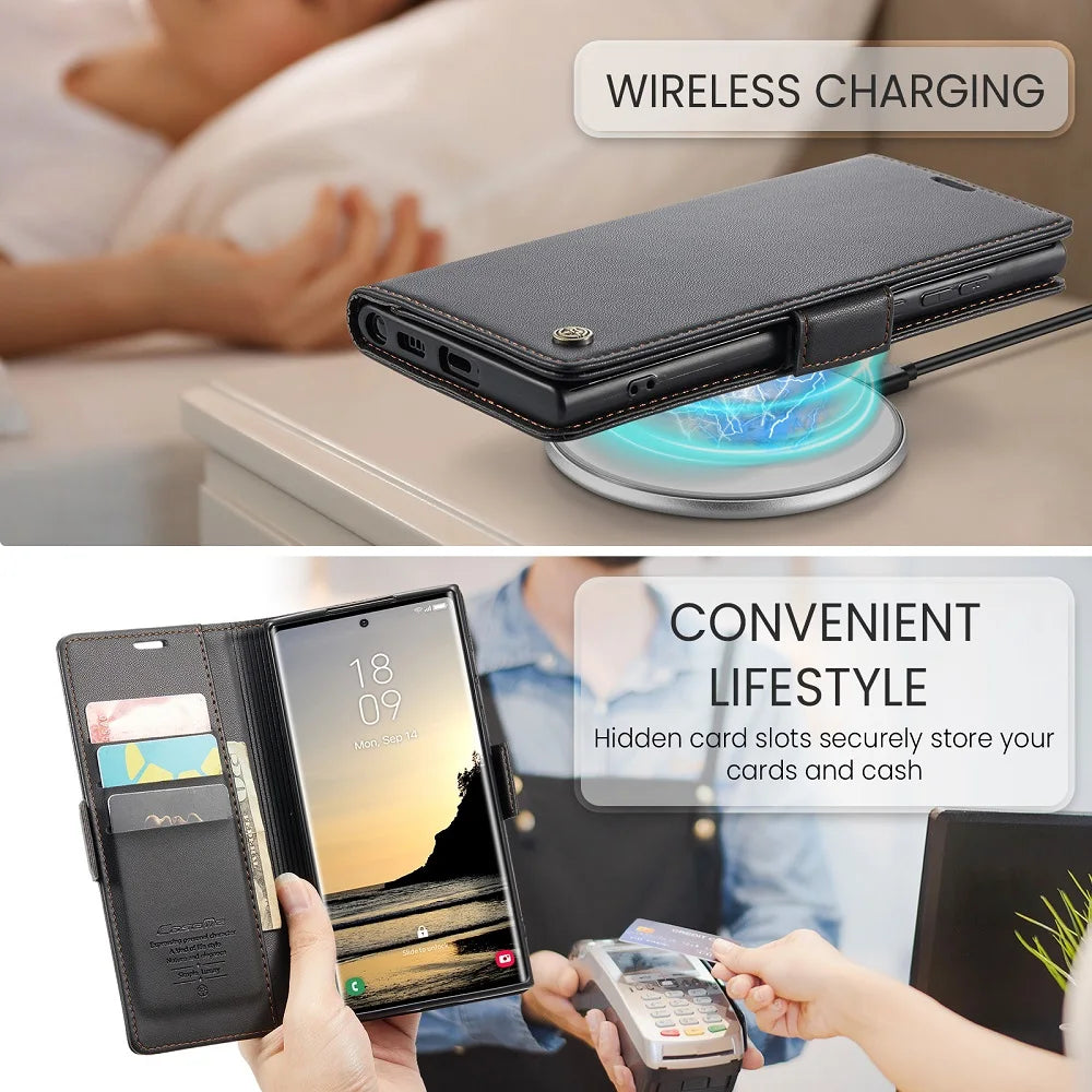 Magnetic Leather Wallet Case Samsung