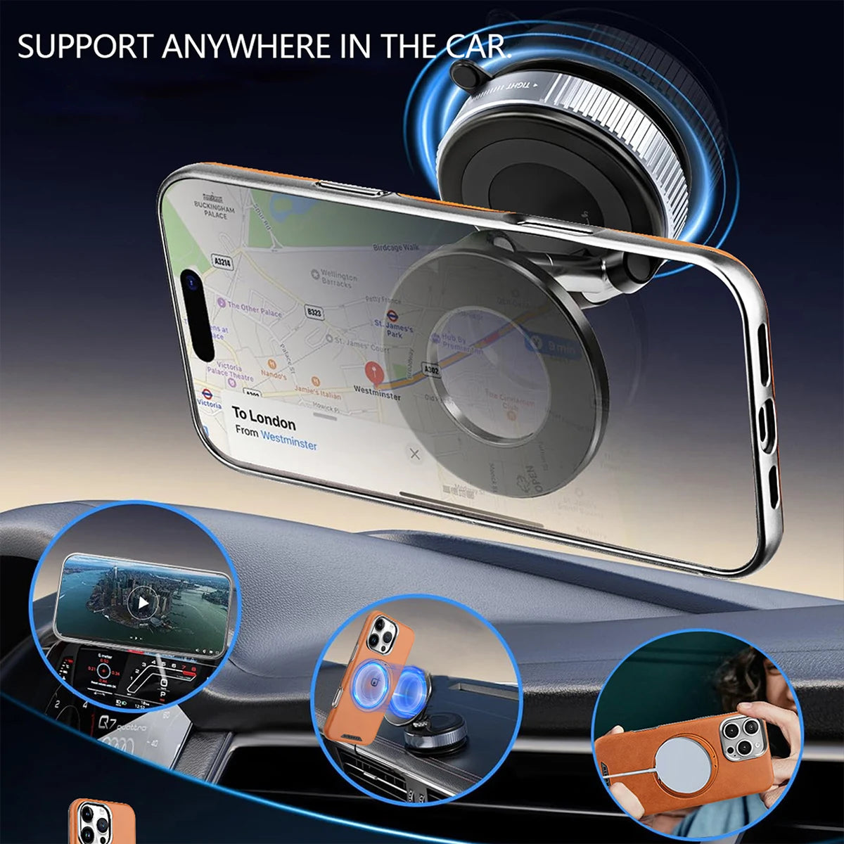 Magnetic Leather Case with Stand Lens Protection