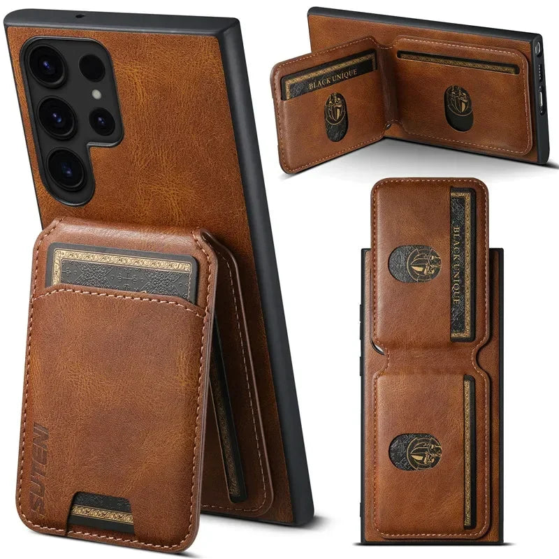 Magnetic Leather Wallet Case Samsung