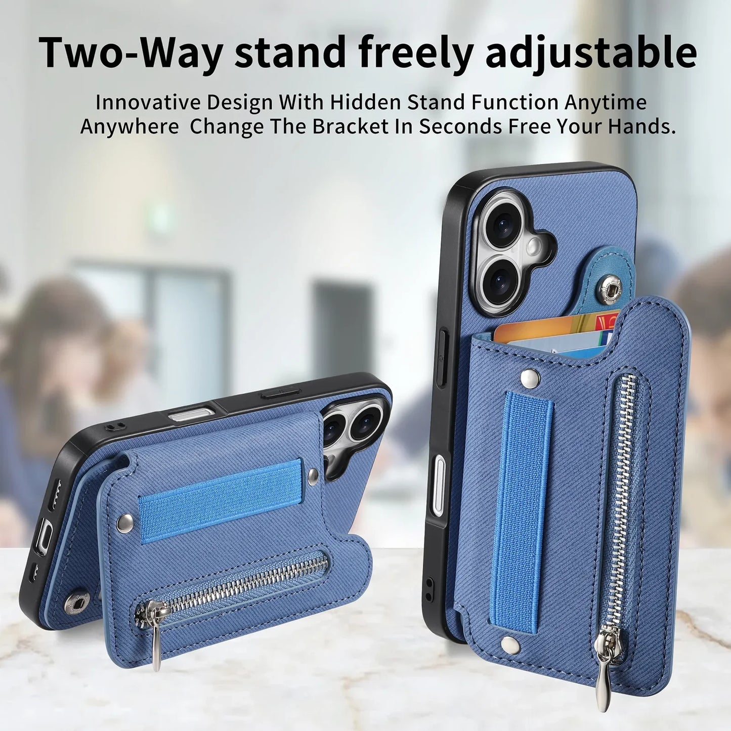 iPhone Leather Wallet Card Strap Case