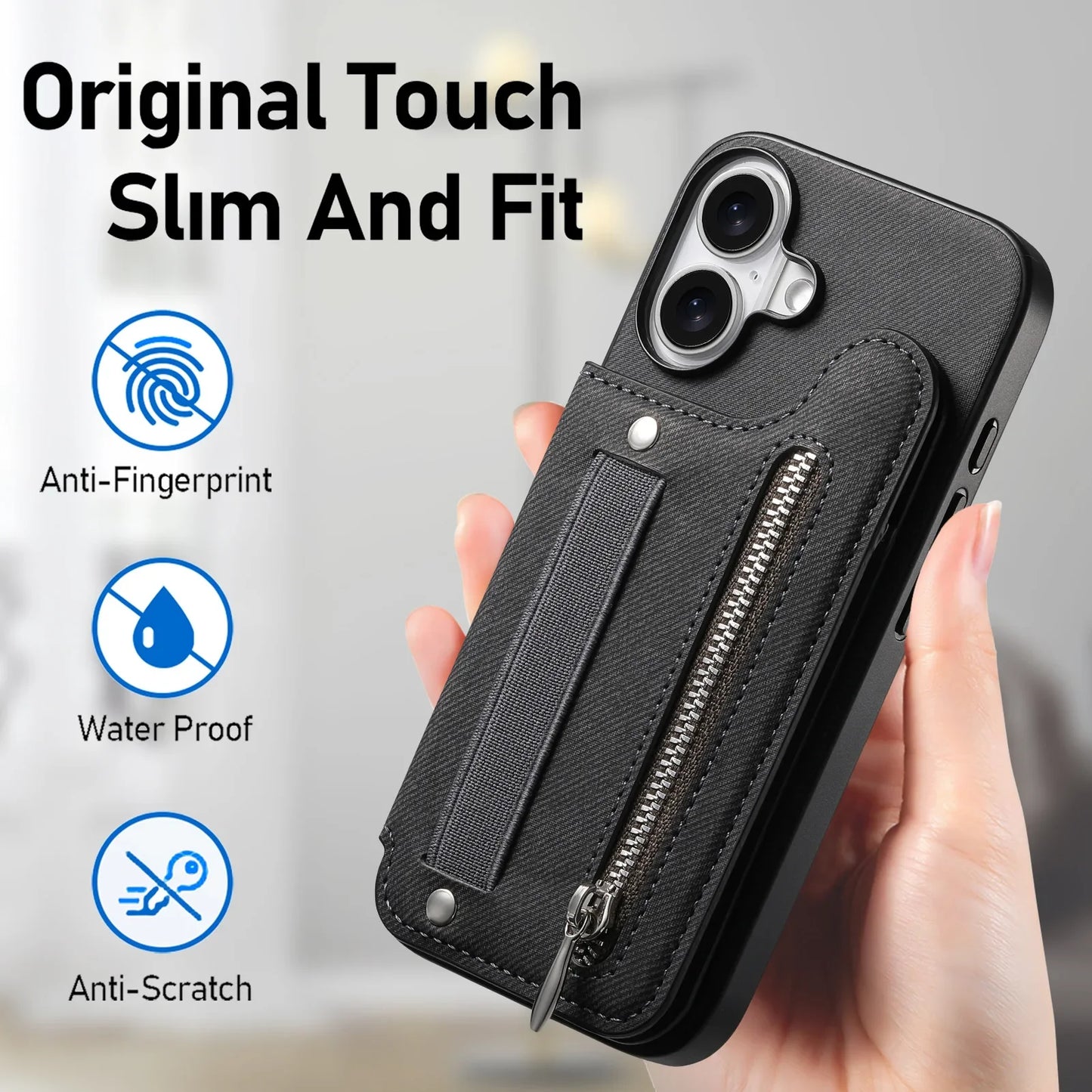 iPhone Leather Wallet Card Strap Case