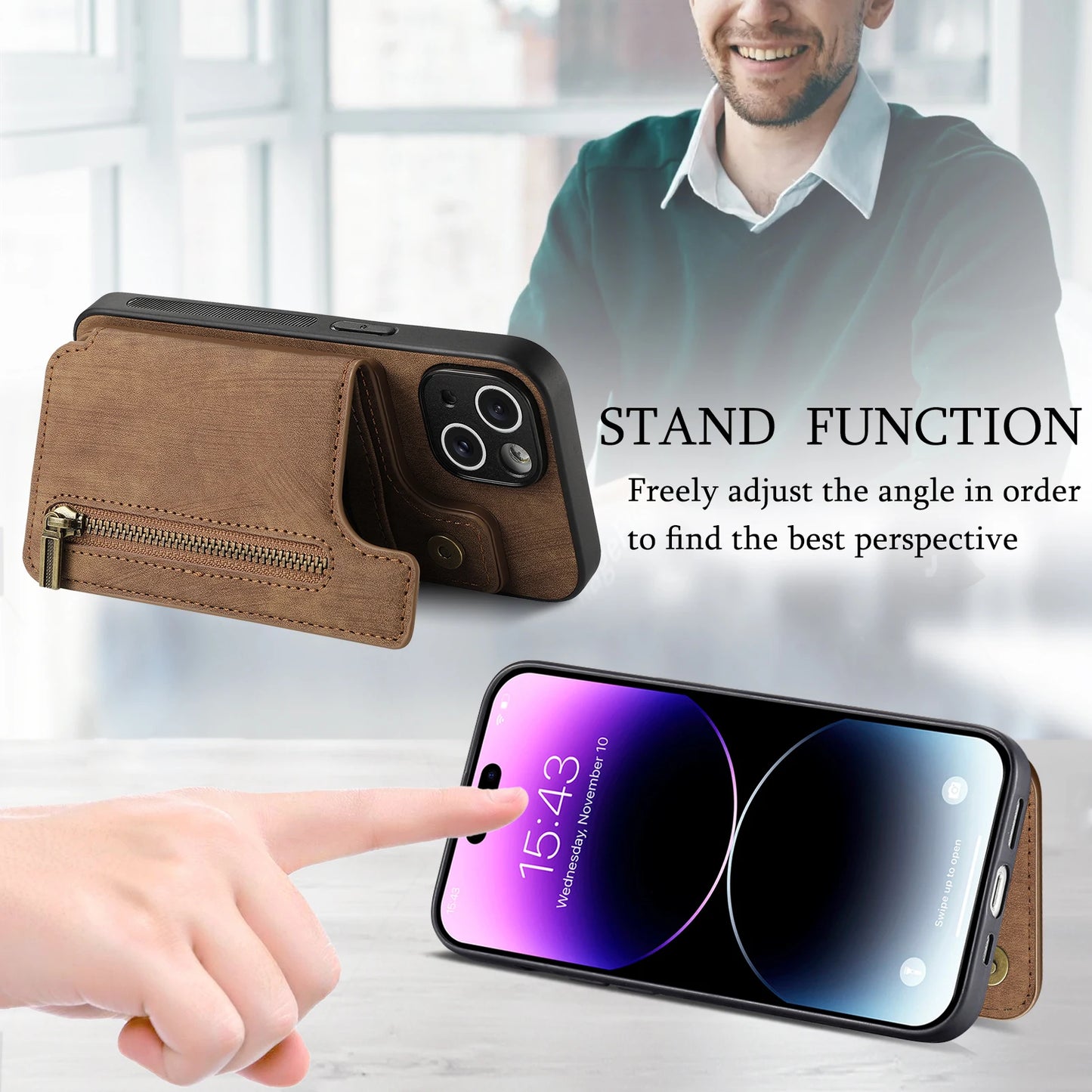 Zipper Card Wallet Leather iPhone Case