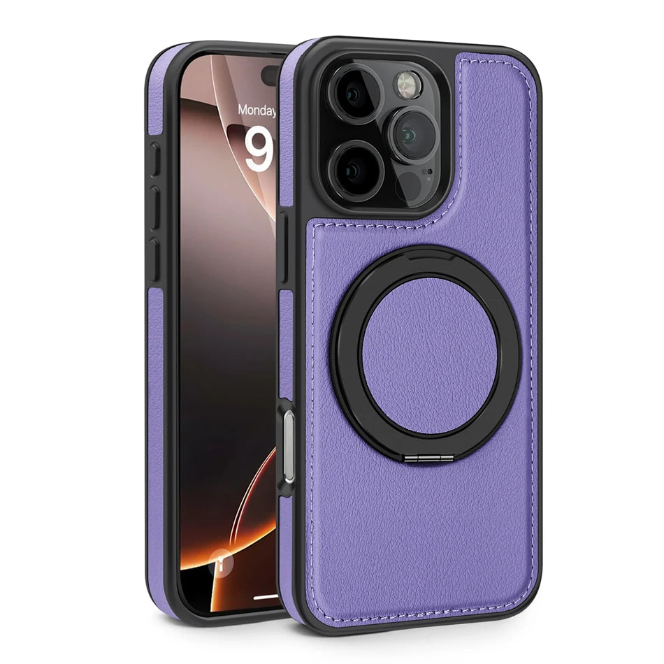 MagSafe PU Leather Rotating Ring Case