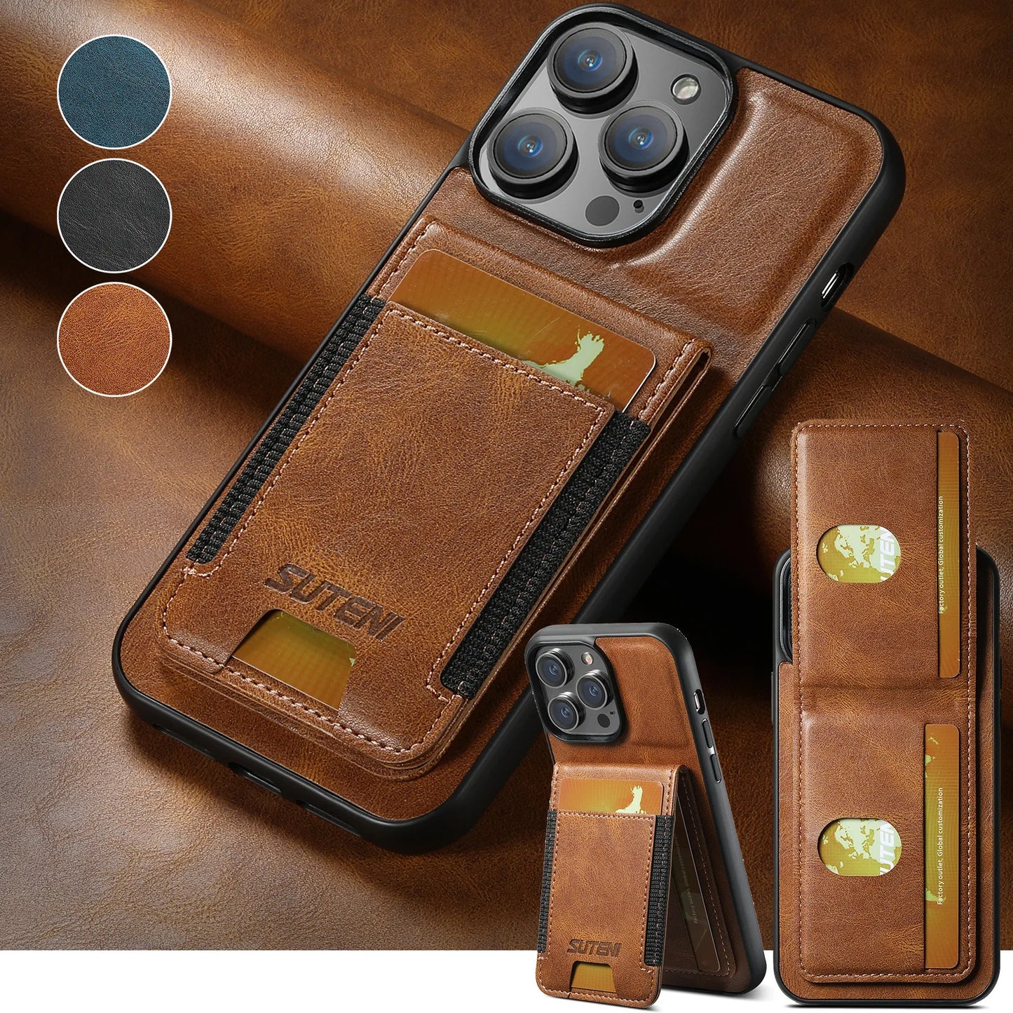 Magnetic Leather Wallet Case for iPhone