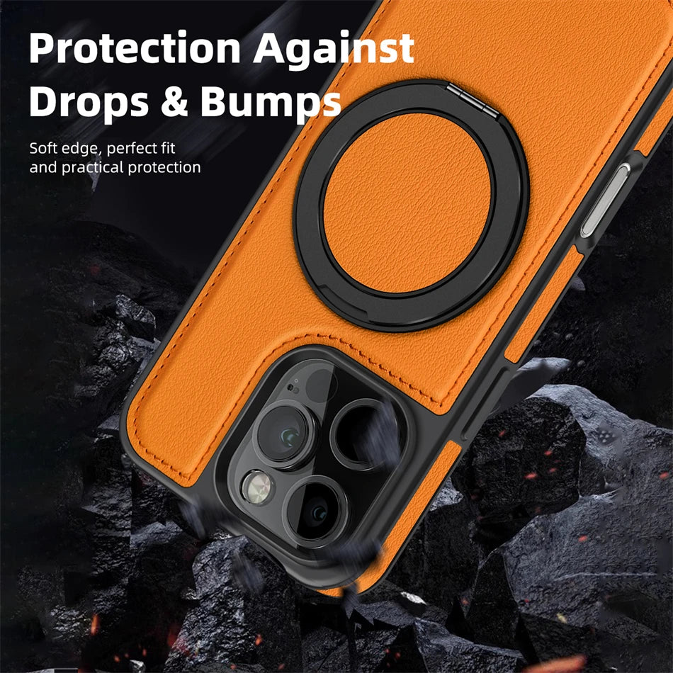 MagSafe PU Leather Rotating Ring Case