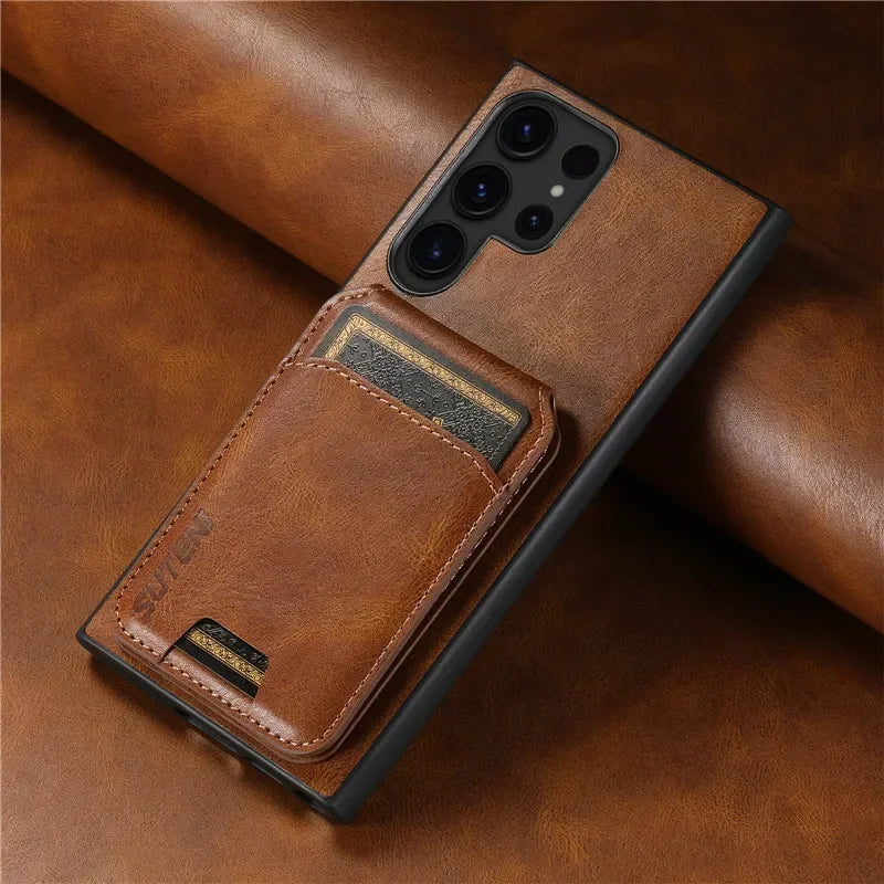 Magnetic Leather Wallet Case Samsung
