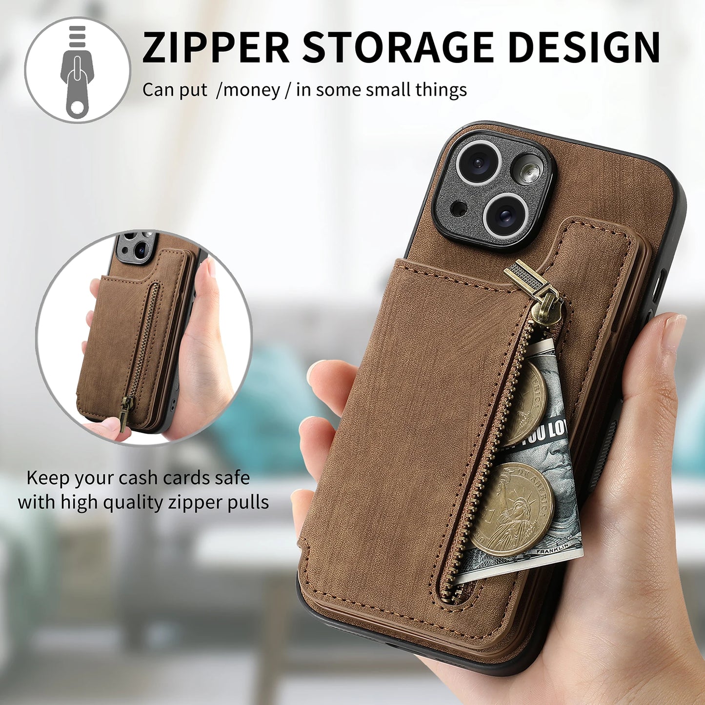 Zipper Card Wallet Leather iPhone Case
