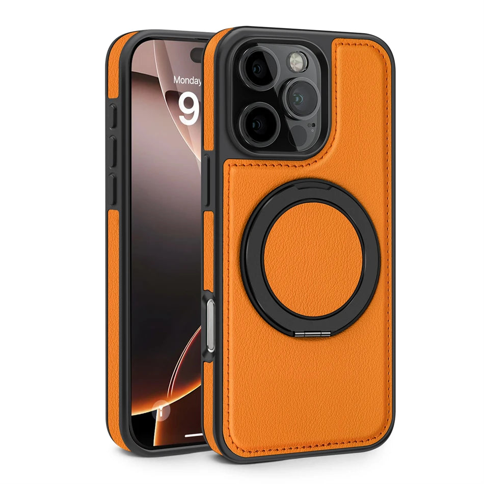 MagSafe PU Leather Rotating Ring Case