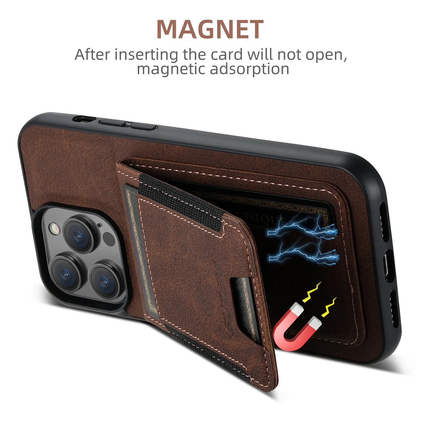Magnetic Leather Wallet Case for iPhone