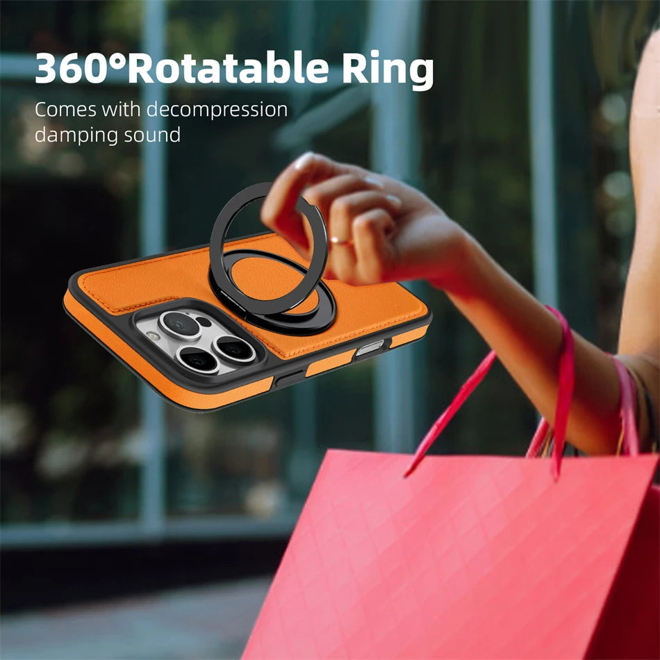 MagSafe PU Leather Rotating Ring Case
