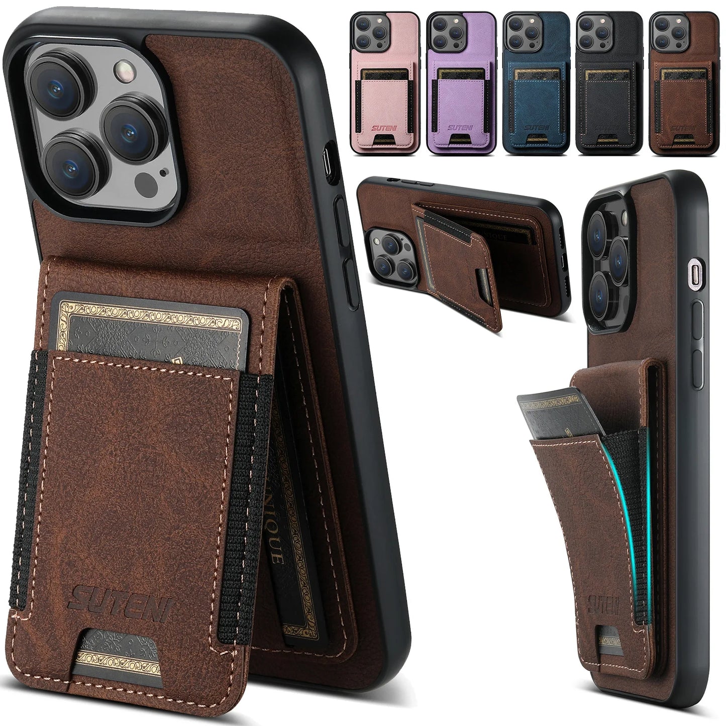 Magnetic Leather Wallet Case for iPhone