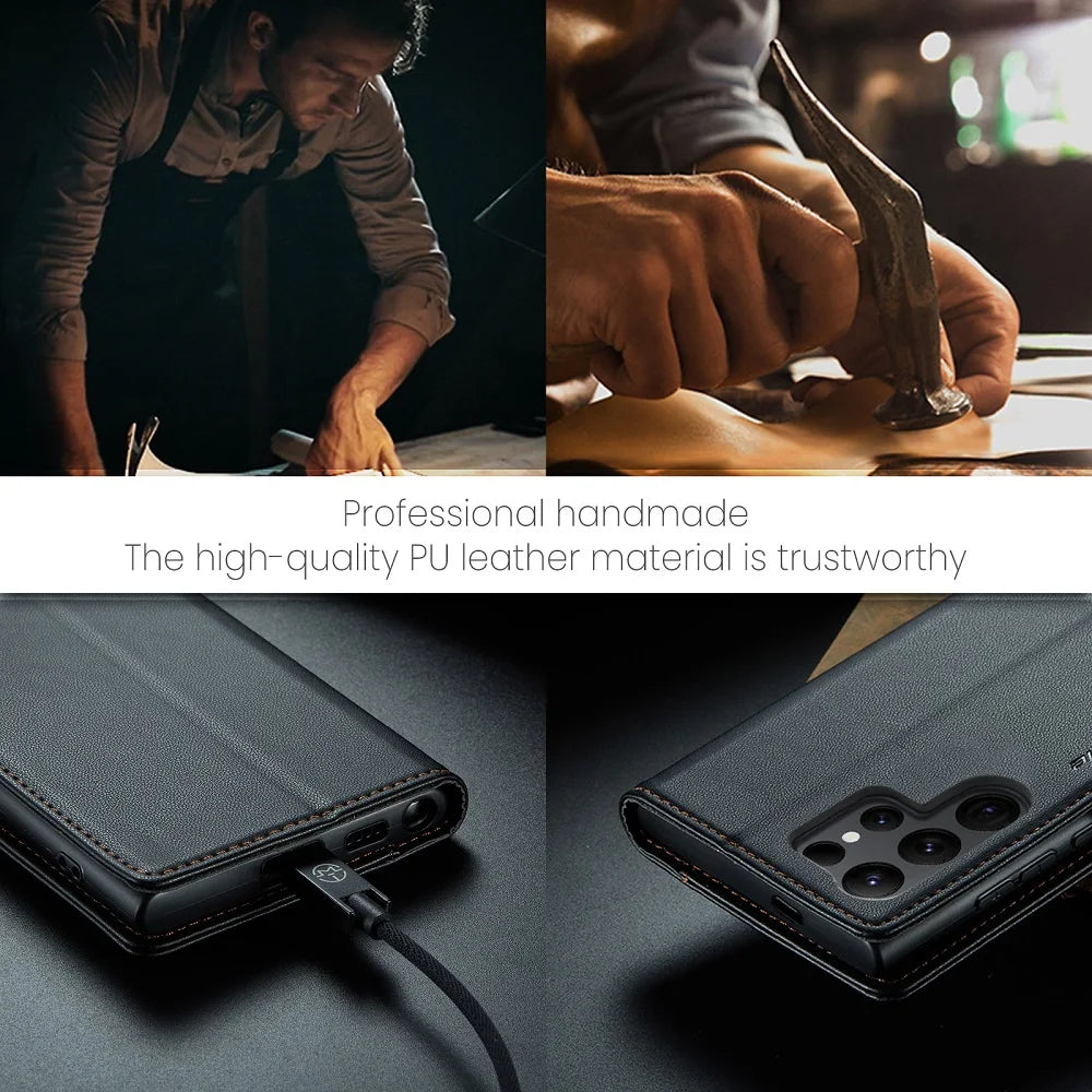 Magnetic Leather Wallet Case Samsung