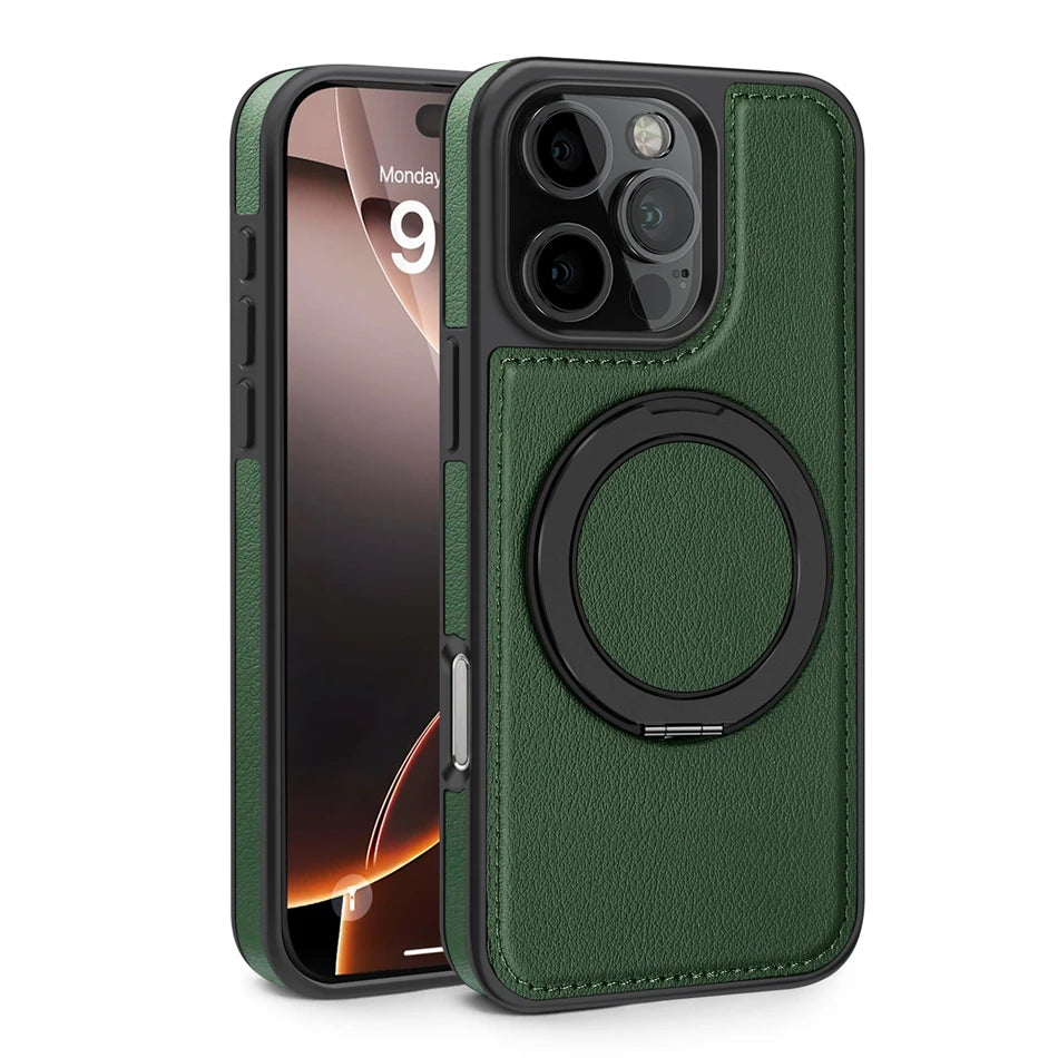 MagSafe PU Leather Rotating Ring Case