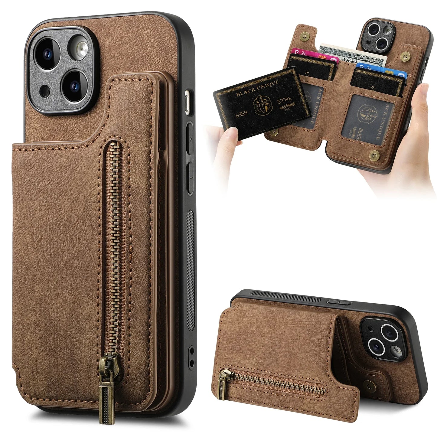 Zipper Card Wallet Leather iPhone Case