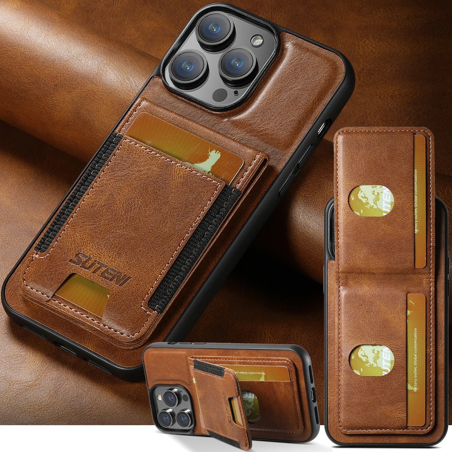 Magnetic Leather Wallet Case for iPhone