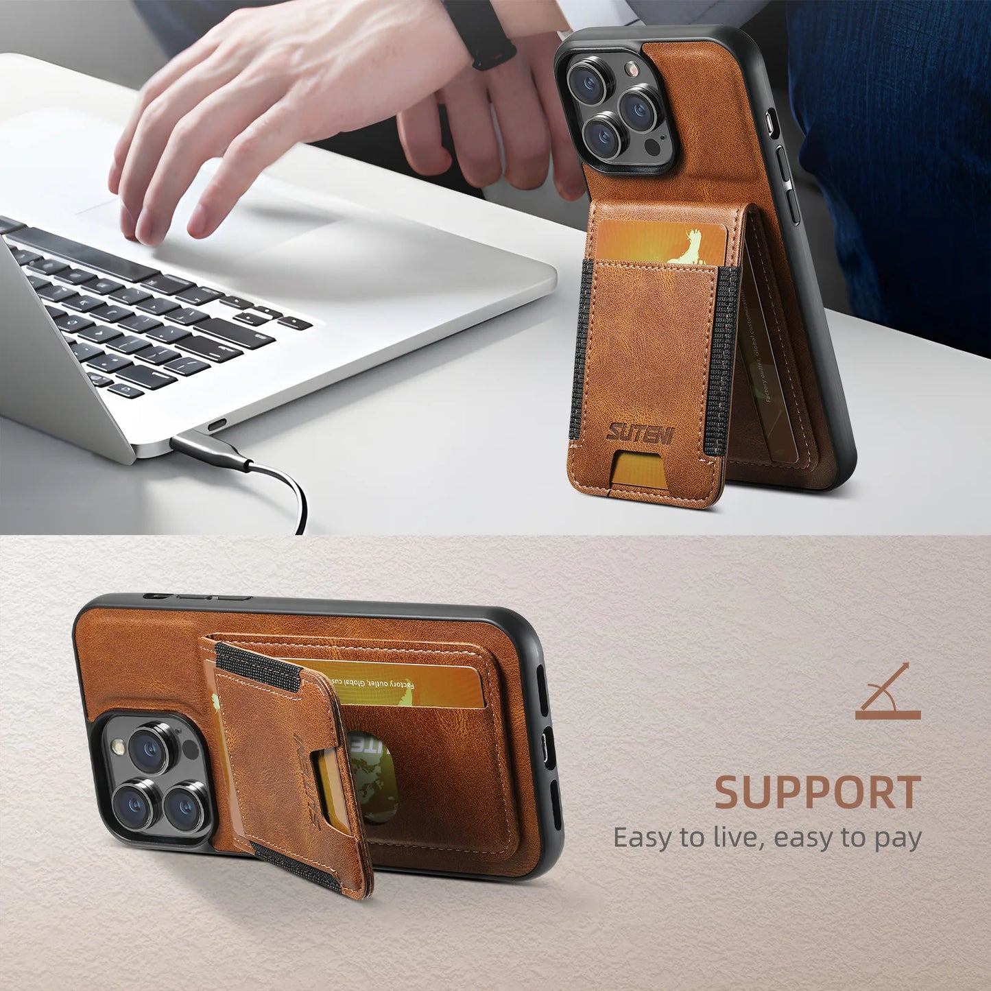 Magnetic Leather Wallet Case for iPhone