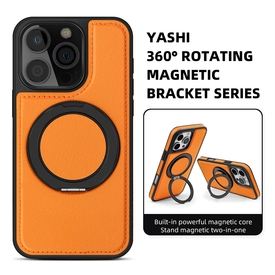 MagSafe PU Leather Rotating Ring Case