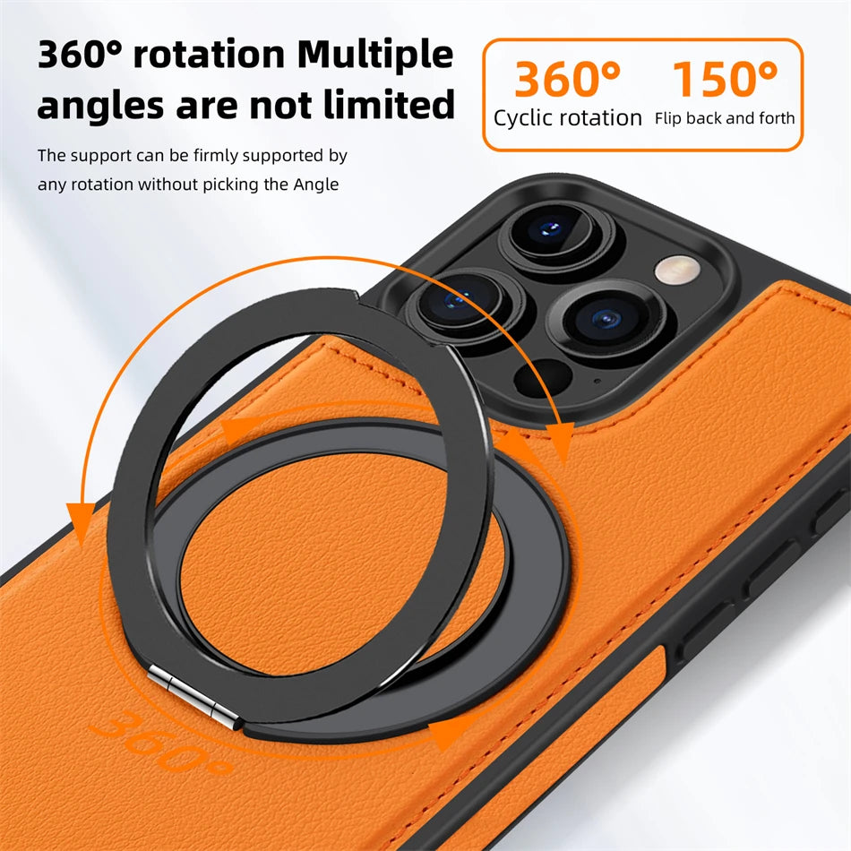 MagSafe PU Leather Rotating Ring Case