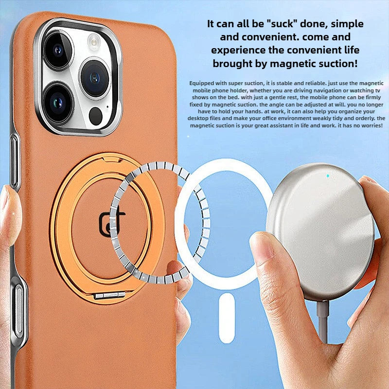 Magnetic Leather Case with Stand Lens Protection