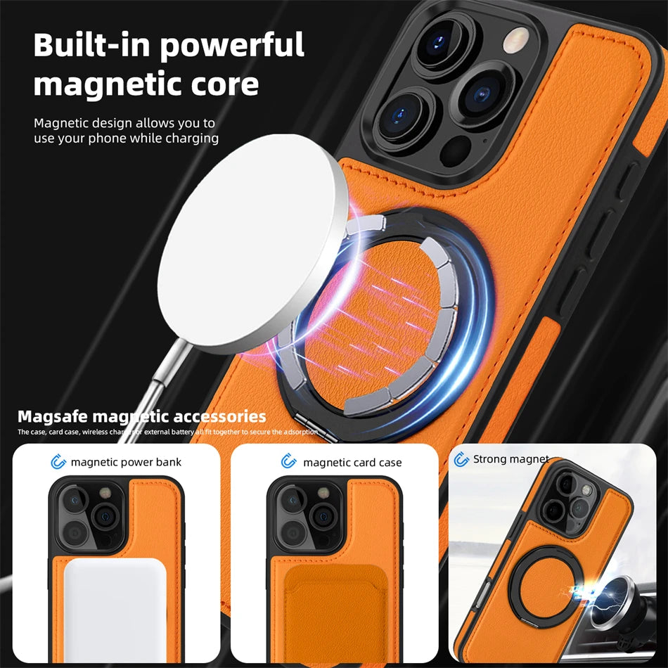 MagSafe PU Leather Rotating Ring Case