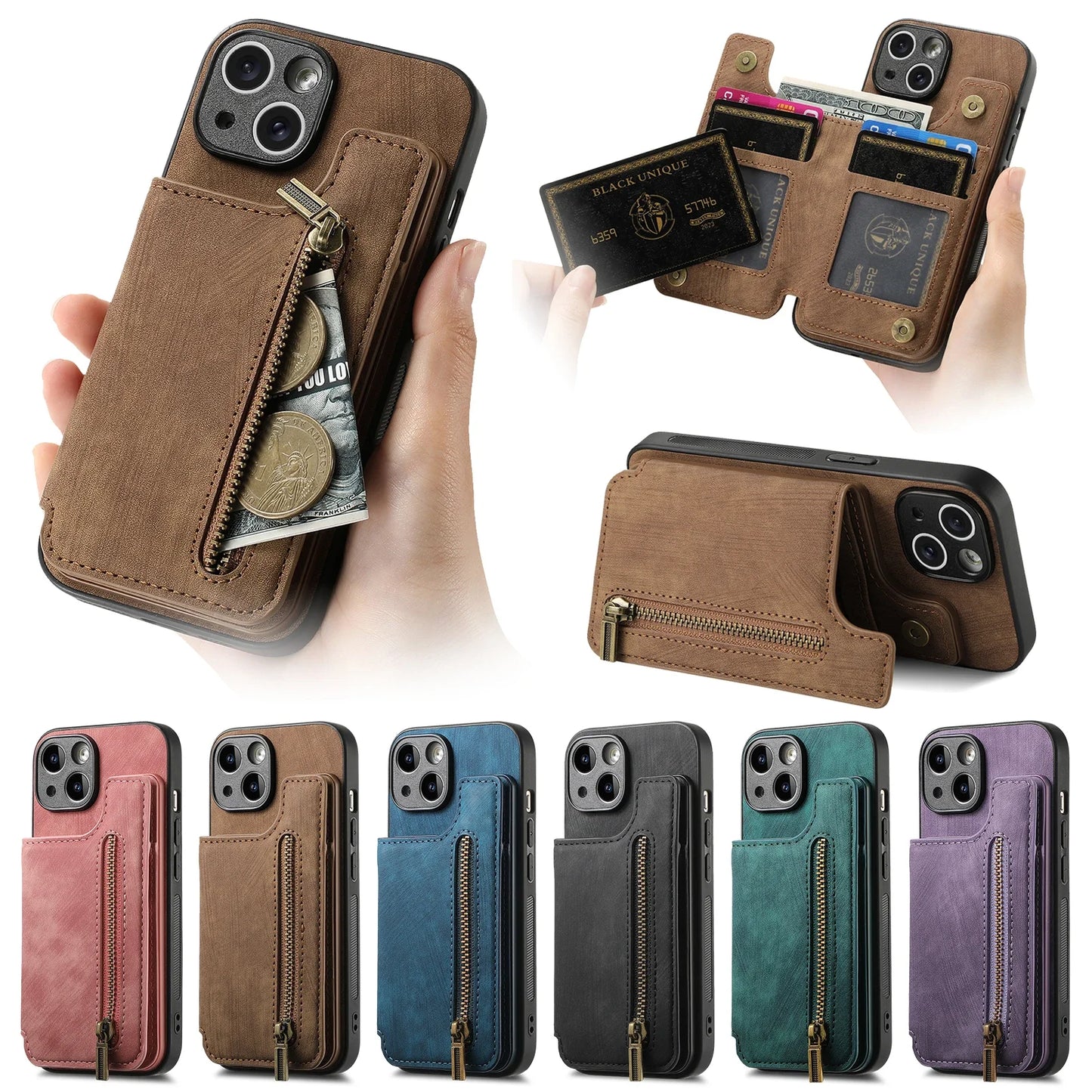 Zipper Card Wallet Leather iPhone Case