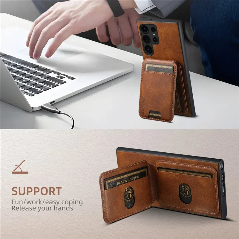 Magnetic Leather Wallet Case Samsung