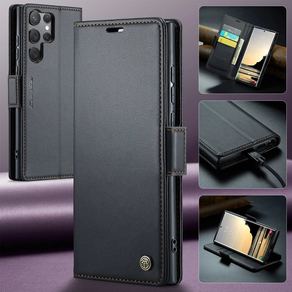 Magnetic Leather Wallet Case Samsung