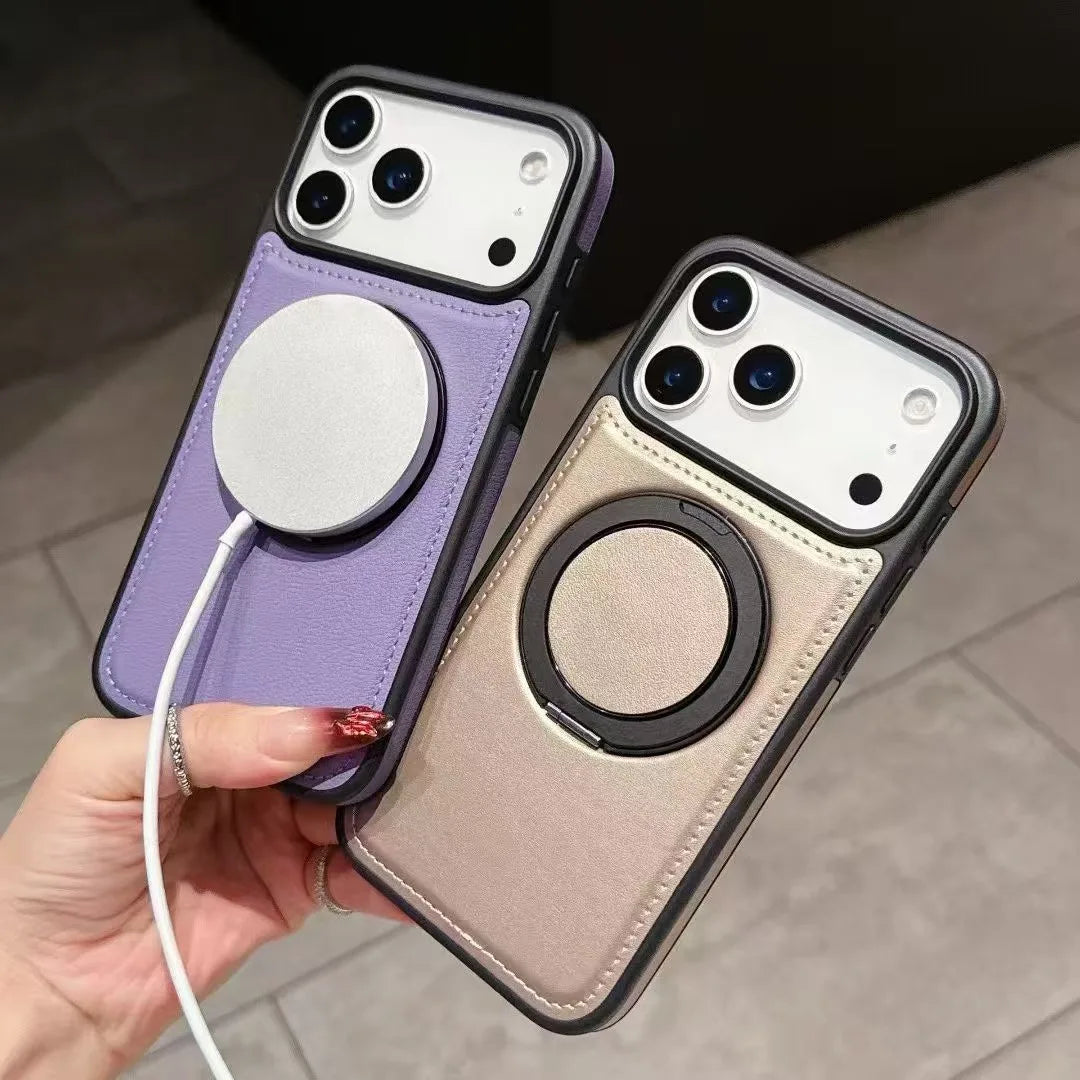 MagSafe PU Leather Rotating iPhone Case