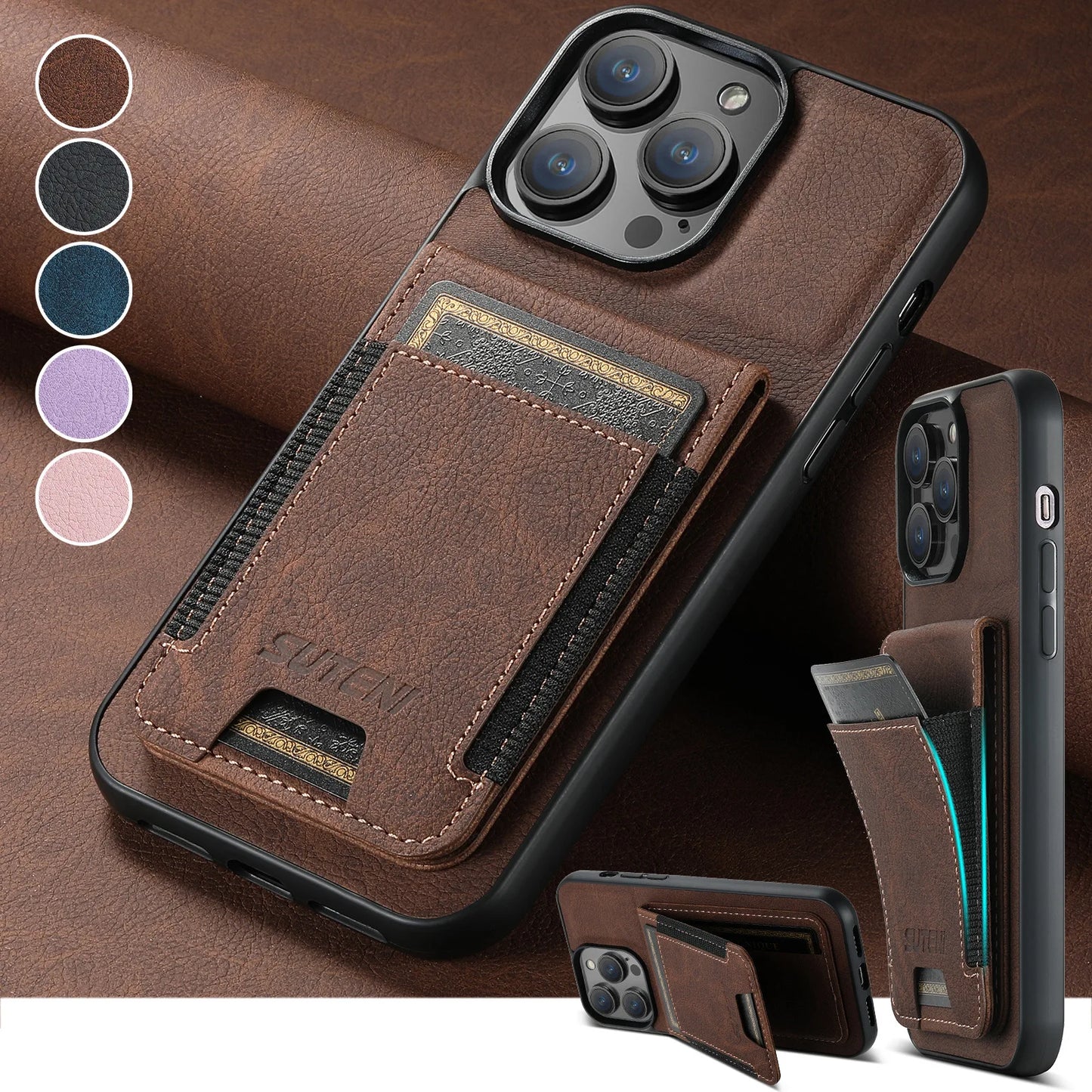 Magnetic Leather Wallet Case for iPhone