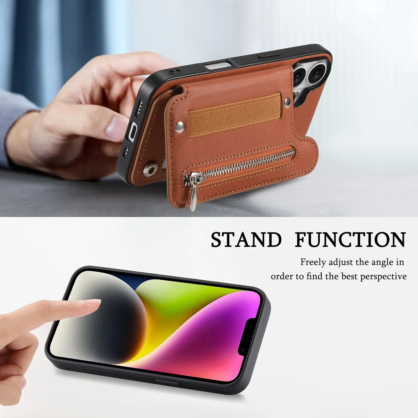iPhone Leather Wallet Card Strap Case