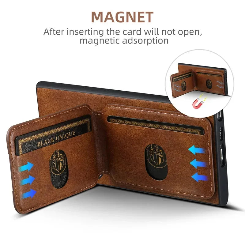 Magnetic Leather Wallet Case Samsung