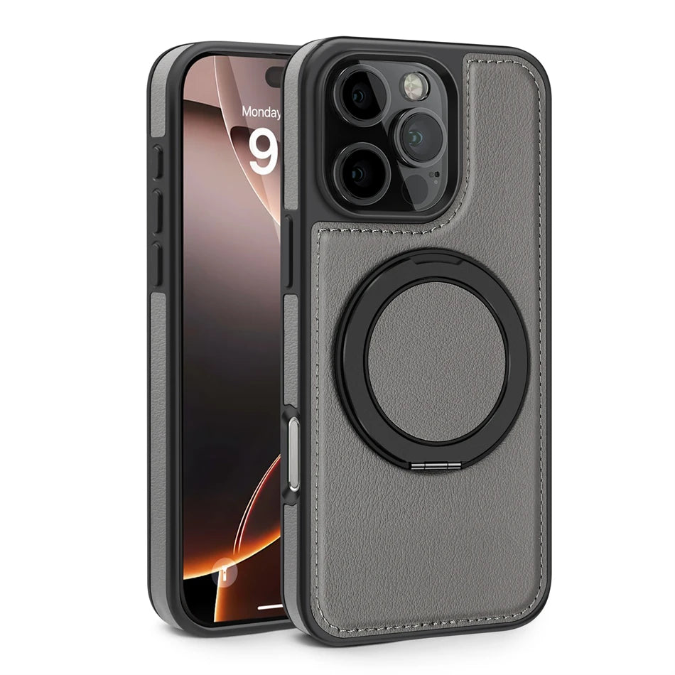 MagSafe PU Leather Rotating Ring Case