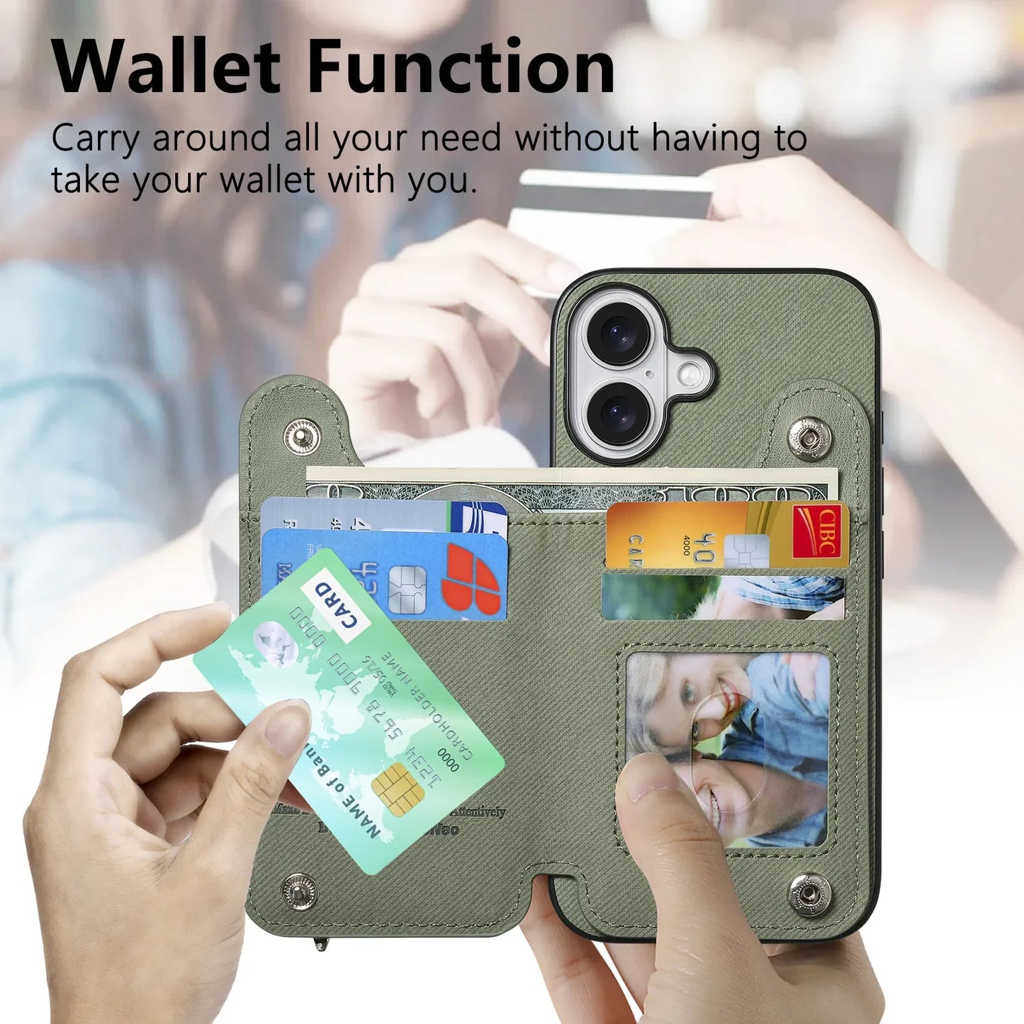 iPhone Leather Wallet Card Strap Case