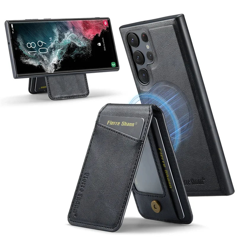 Magnetic Leather Wallet Case for Samsung