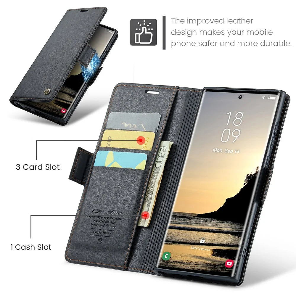 Magnetic Leather Wallet Case Samsung
