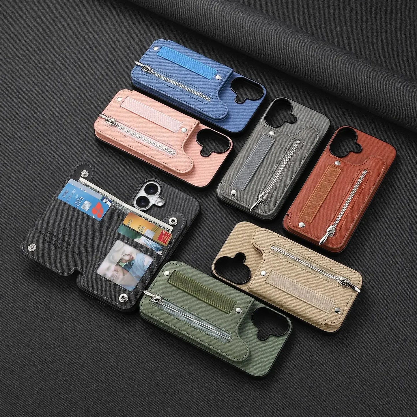 iPhone Leather Wallet Card Strap Case