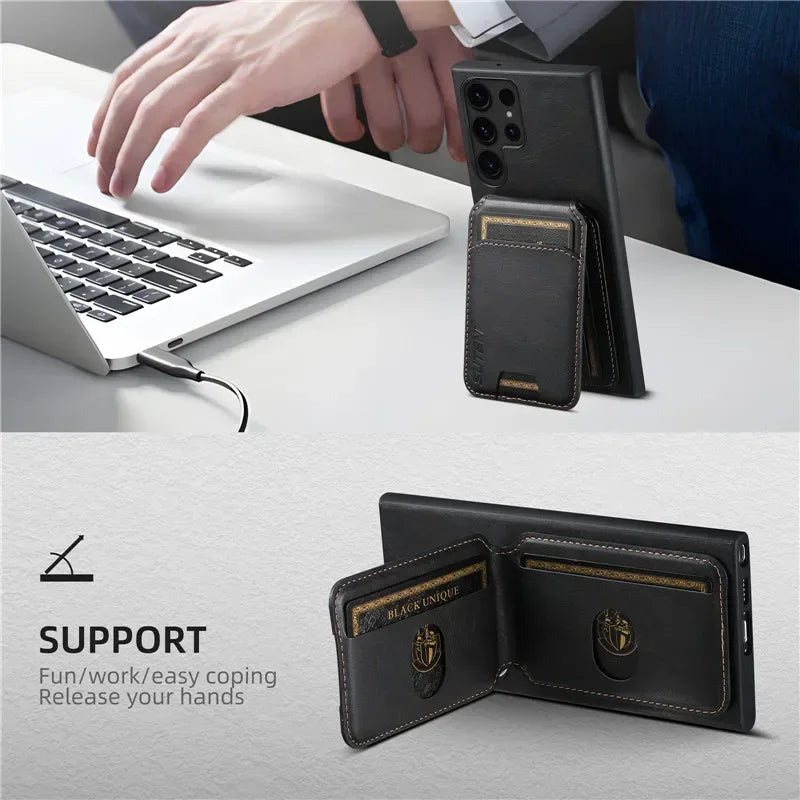 Magnetic Leather Wallet Case Samsung