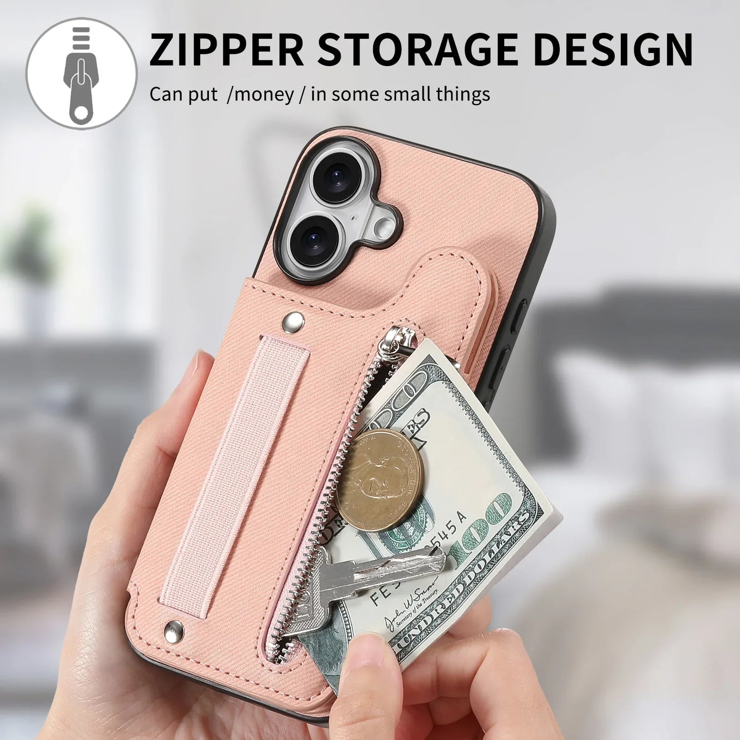 iPhone Leather Wallet Card Strap Case