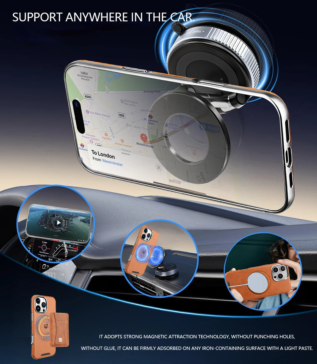 Magnetic Leather Case with Stand Lens Protection