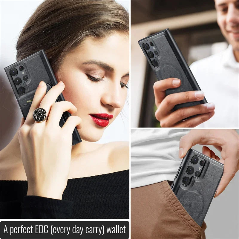 Magnetic Leather Wallet Case for Samsung