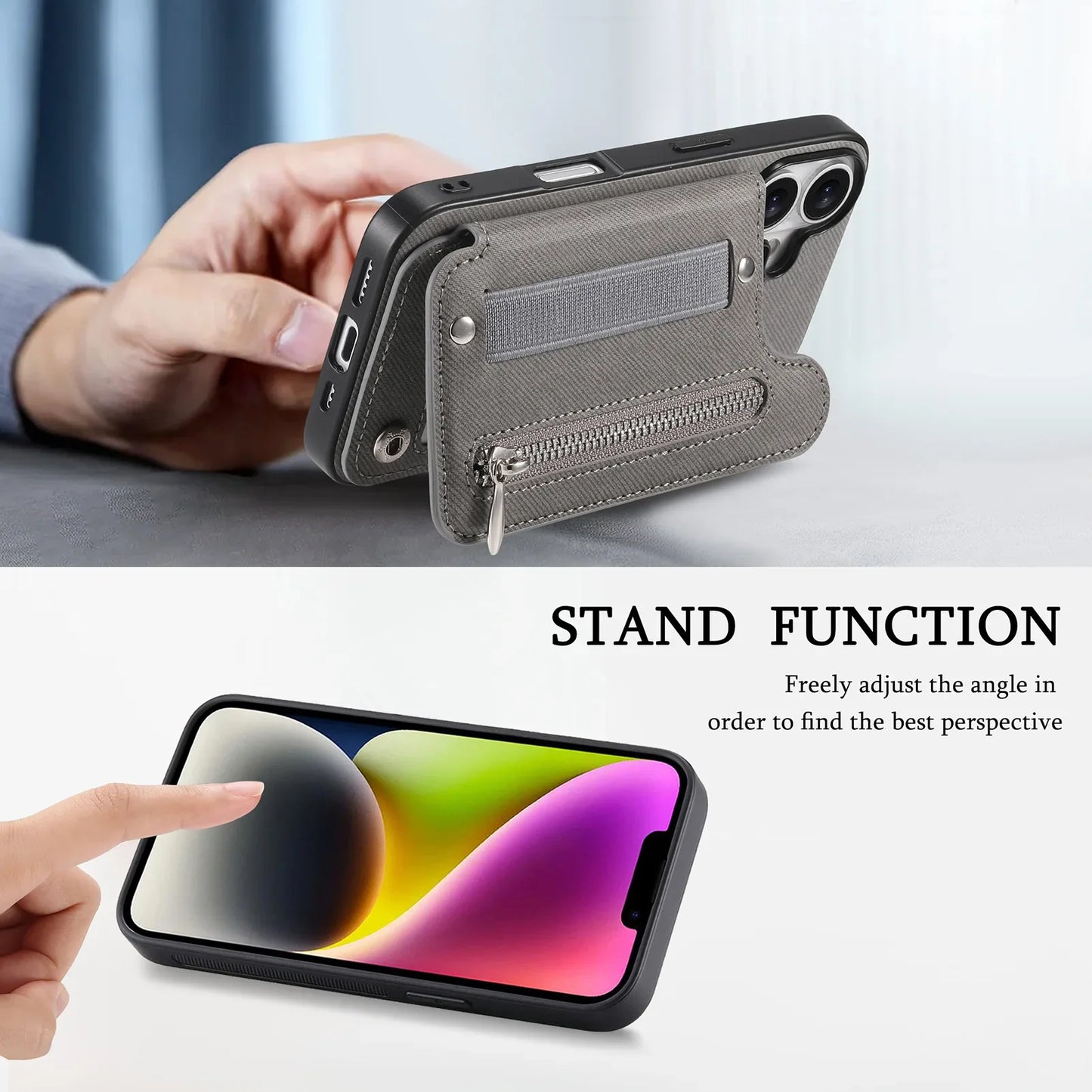 iPhone Leather Wallet Card Strap Case