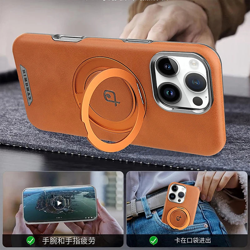 Magnetic Leather Case with Stand Lens Protection