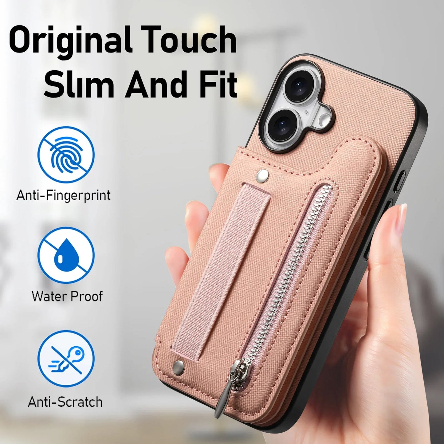 iPhone Leather Wallet Card Strap Case