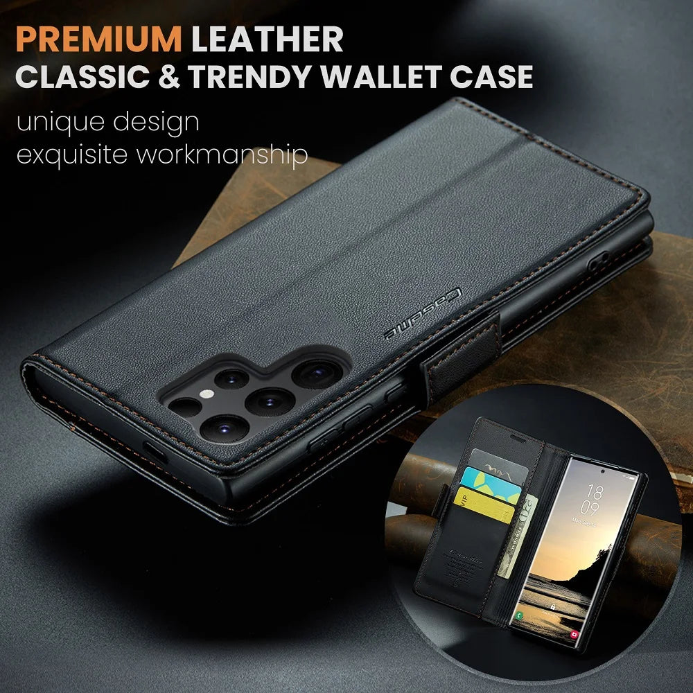 Magnetic Leather Wallet Case Samsung