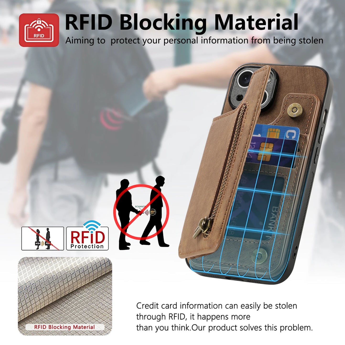 Zipper Card Wallet Leather iPhone Case