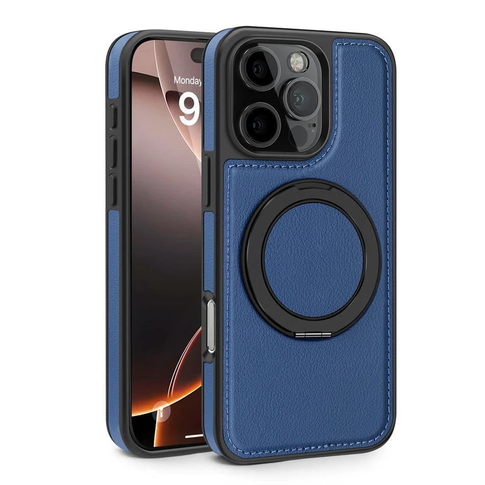 MagSafe PU Leather Rotating Ring Case